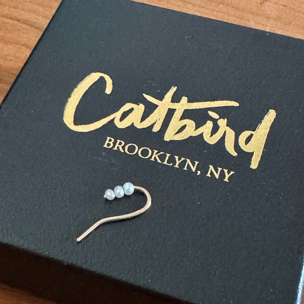 Catbird 14K Gold Ear Climber with 3 Pearls; earring